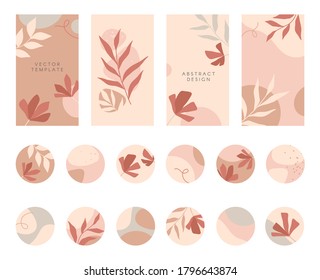 Bundle of editable insta story templates and highlights covers.Vector layouts with hand drawn organic shapes and textures.Abstract backgrounds.Trendy design for social media marketing.Social media kit