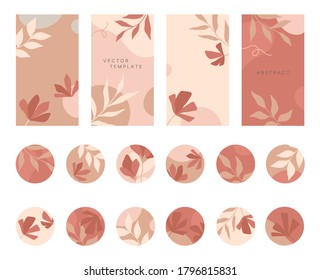 Bundle of editable insta story templates and highlights covers.Vector layouts with hand drawn organic shapes and textures.Abstract backgrounds.Trendy design for social media marketing.Social media kit