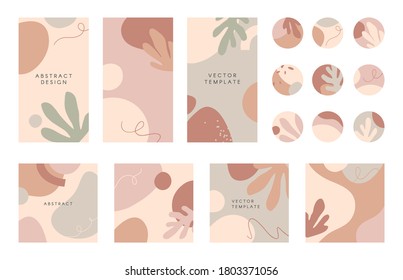 Bundle of editable insta story templates and highlights covers.Vector layouts with hand drawn organic shapes and textures.Abstract backgrounds.Trendy design for social media marketing.