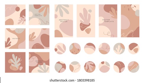 Bundle of editable insta story templates and highlights covers.Vector layouts with hand drawn organic shapes and textures.Abstract backgrounds.Trendy design for social media marketing.Social media kit