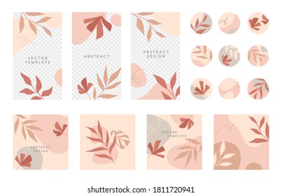 Bundle of editable insta story templates and highlights covers.Vector layouts with hand drawn organic shapes and textures.Abstract backgrounds.Trendy design for social media marketing.Social media kit