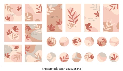 Bundle of editable insta story templates and highlights covers.Vector layouts with hand drawn organic shapes and textures.Abstract backgrounds.Trendy design for social media marketing.Social media kit