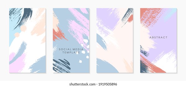 Bundle of editable insta story templates with copy space for text.Modern vector layouts with hand drawn brush strokes and textures.Trendy design for social media marketing,digital post,prints,banners.