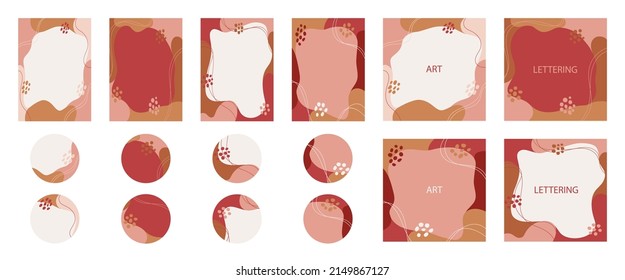 Bundle of editable insta story templates and highlights covers in autumn style. Vector layouts with hand drawn organic shapes and textures. Abstract backgrounds. Trendy design for social media