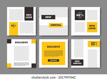 A bundle of editable modern social media post feed banner template. Modern sale and discount promo. Yellow and black background color with a pleasant frame shape. Vector illustration