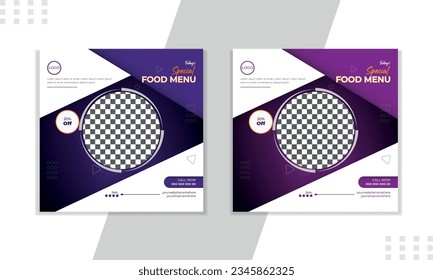 Bundle of editable square banner template. Food banner with black, orange and green color background. Flat design vector with photo collage. Usable for social media, story and web internet ads.Digital