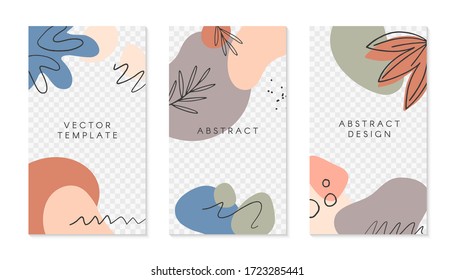 Bundle of editable story templates with copy space for text.Modern vector layouts with hand drawn organic shapes and textures.Trendy design for social media marketing,digital post,prints,banners