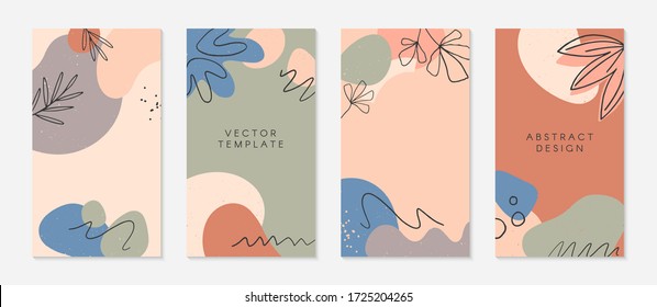 Bundle of editable story templates with copy space for text.Modern vector layouts with hand drawn organic shapes and textures.Trendy design for social media marketing,digital post,prints,banners.