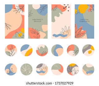 Bundle Of Editable Story Templates And Highlights Covers.Vector Layouts With Hand Drawn Organic Shapes And Textures.Abstract Backgrounds.Trendy Design For Social Media Marketing.Social Media Kit