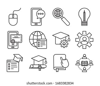 bundle of education online set icons vector illustration design
