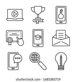 conjunto de iconos de conjunto en línea de educación diseño de ilustración vectorial