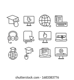 bundle of education online set icons vector illustration design