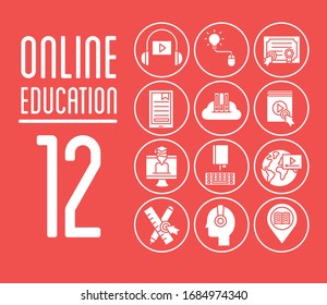 bundle of education online set icons vector illustration design