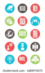 bundle of education online set icons vector illustration design