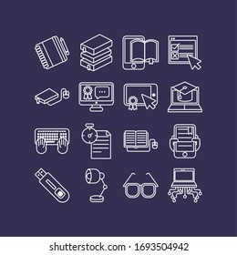 conjunto de iconos de conjunto en línea de educación diseño de ilustración vectorial