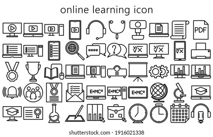 bundle of education online, Simple black bold outline icons set related to online learning. Symbols such as source programs, media equipment, ebook are included. vector EPS 10, ready convet to SVG svg