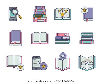 bundle of education text books vector illustration design