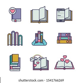 bundle of education text books vector illustration design