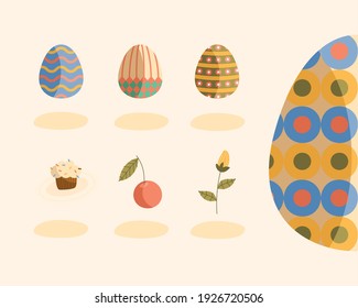 bundle of eggs painted and flowers happy easter icons vector illustration design
