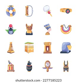 Bundle of Egyptian Artifacts Flat Style Icons

