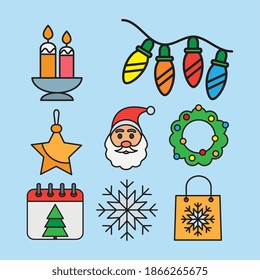 conjunto de ocho navidades conjunto línea y relleno iconos diseño de ilustración vectorial