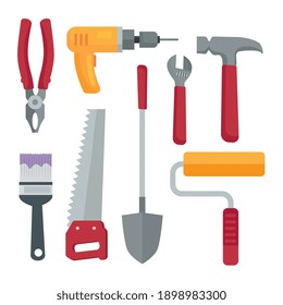 bundle of eight construction tools set icons vector illustration design