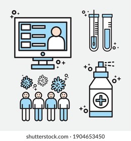bundle of eight covid19 pandemic set line and colors style icons vector illustration design