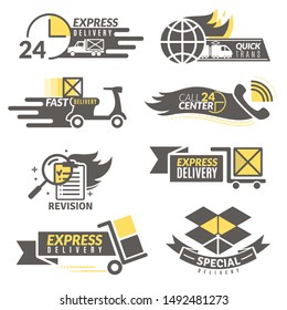 a bundle of eight emblems fast delivery two-tone on a white background
