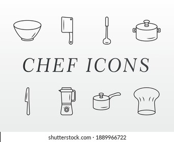 bundle of eight kitchen utensils and lettering vector illustration design