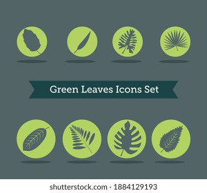 conjunto de ocho hojas plantas y letras en iconos de estilo de silueta de cinta iconos de ilustración vectorial diseño