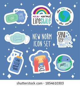 bundle of eight new norm letterings campaign set flat style icons vector illustration design