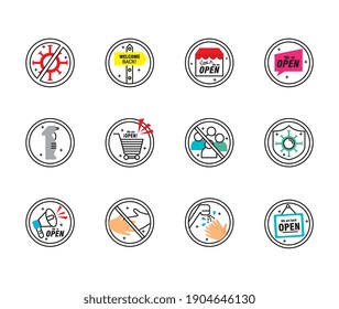 Paket von acht Wiederöffnungs-Etikettenaufklebern setzen Halbzeitsymbole Vektorgrafik-Design