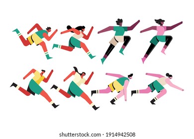 bundle of eight runners athletes characters vector illustration design