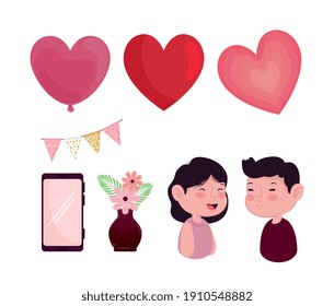 conjunto de ocho iconos de día de San Valentín diseño de ilustración vectorial