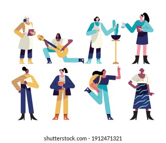 bundle of eight women different professions characters vector illustration design