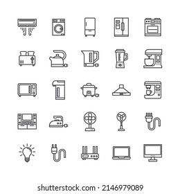 Bundle of electrical appliance line icons collection. simple design vector.