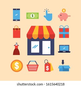 bundle of electronic commerce icons vector illustration design