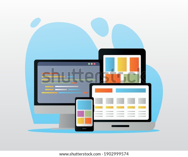 bundle of electronic devices web design set icons\
vector illustration\
design