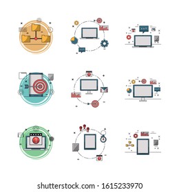 bundle of electronics devices and infocharts icons vector illustration design