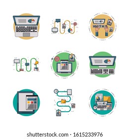 bundle of electronics devices and infocharts icons vector illustration design