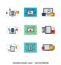 bundle of electronics devices and infocharts icons vector illustration design