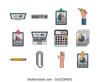 bundle of electronics devices and infocharts icons vector illustration design