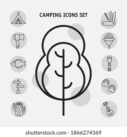 conjunto de once iconos del conjunto de camping y diseño de ilustración vectorial con letras