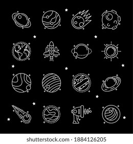 bundle of eleven space set line style icons vector illustration design