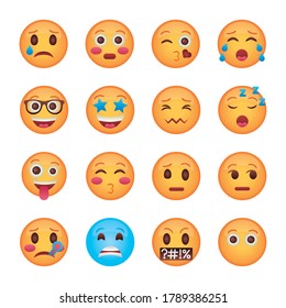 bundle of emojis faces set icons vector illustration design