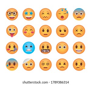 bundle of emojis faces set icons vector illustration design