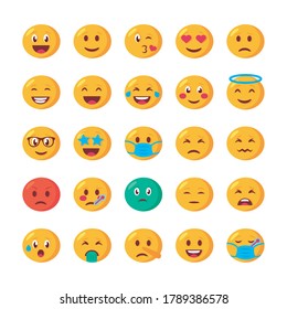 conjunto de emojis rostros conjunto iconos de ilustración vectorial diseño
