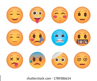 conjunto de emojis rostros conjunto iconos de ilustración vectorial diseño