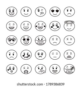 conjunto de emojis rostros conjunto iconos de ilustración vectorial diseño