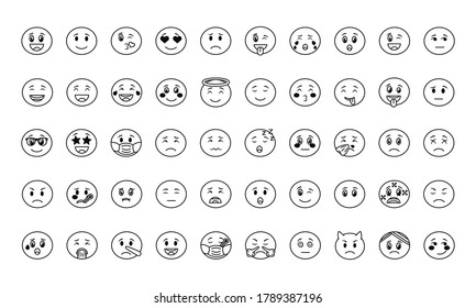 bundle of emojis faces set icons vector illustration design